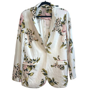 Philosophy Ivory White with Pink/Green Floral Print, Single button Dress Coat